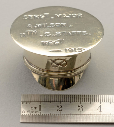WW I Brass Trench Art Military Cap Snuff Box - Wilson, 11th South Staffordshire Regiment